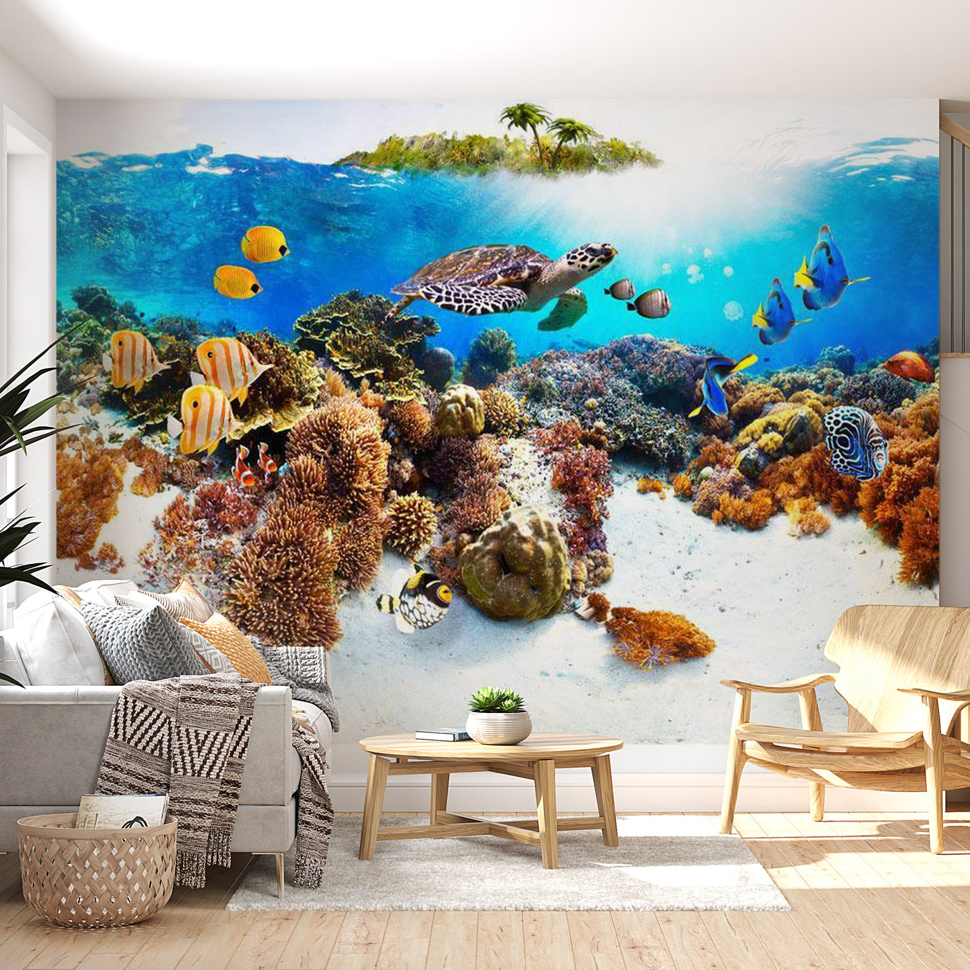 Peel & Stick Tropical Wall Mural - Ocean Turtle Reef - Removable Wall Decals