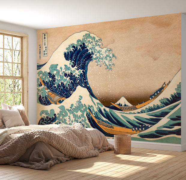 Peel & Stick Tropical Wall Mural - The Great Wave Off Kanagawa Reproduction - Removable Wall Decals
