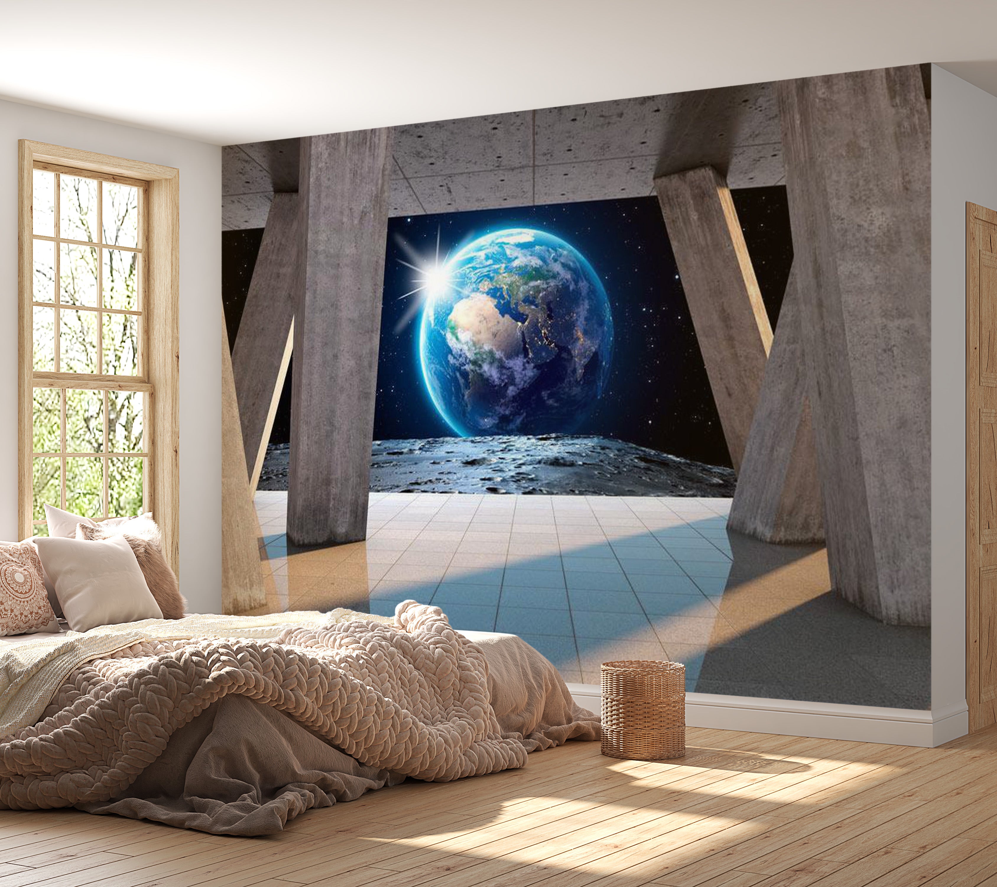 Peel & Stick Space 3D Wall Mural - Moon Walk - Removable Wall Decals