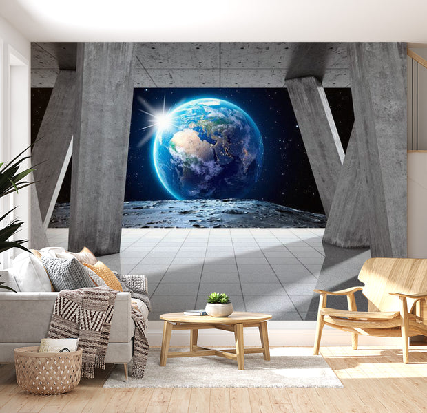 Peel & Stick Space 3D Wall Mural - View From The Moon - Removable Wall Decals
