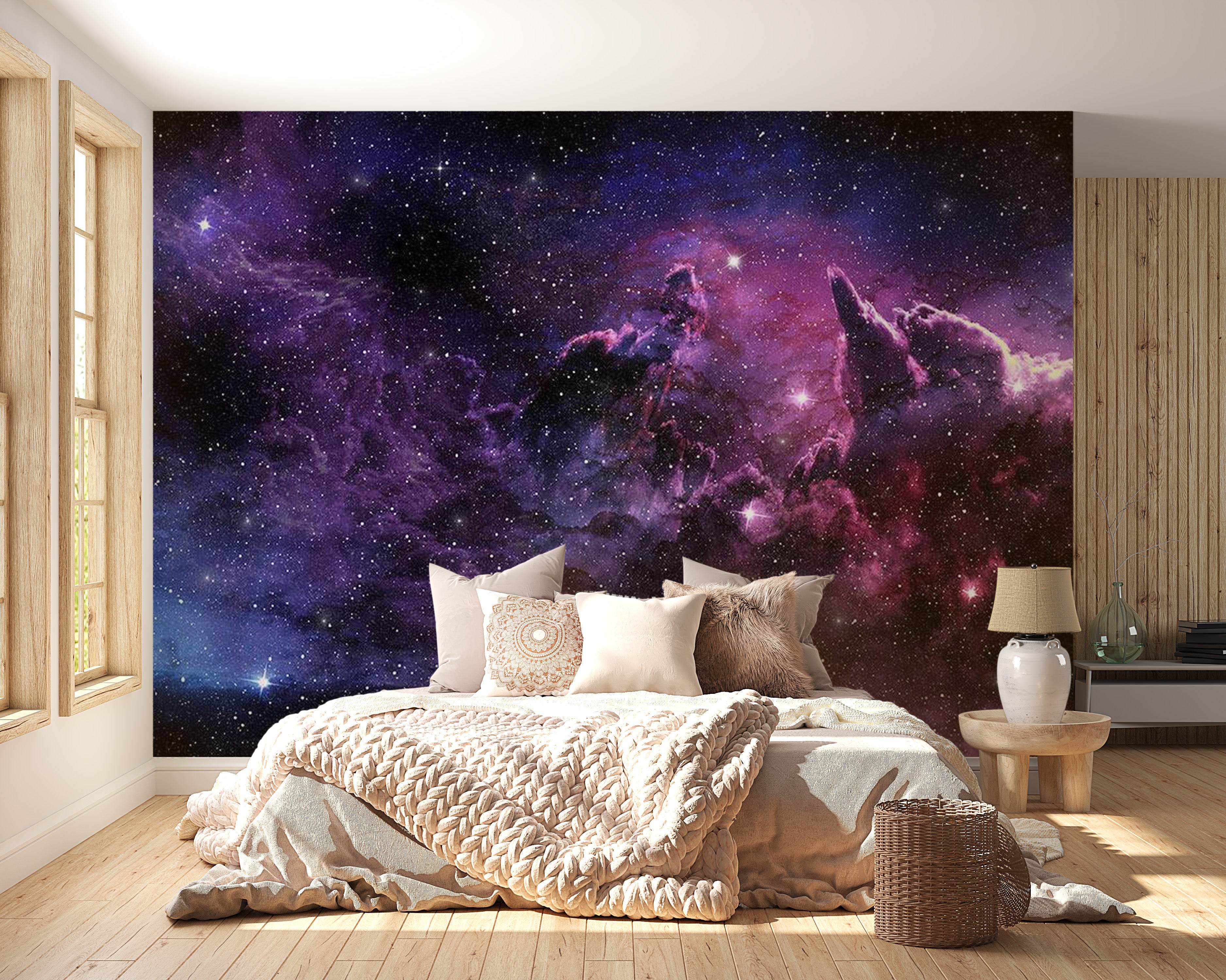 Peel & Stick Space Wall Mural - Purple Nebula - Removable Wall Decals