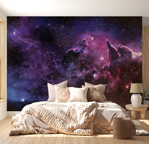 Peel & Stick Space Wall Mural - Purple Nebula - Removable Wall Decals