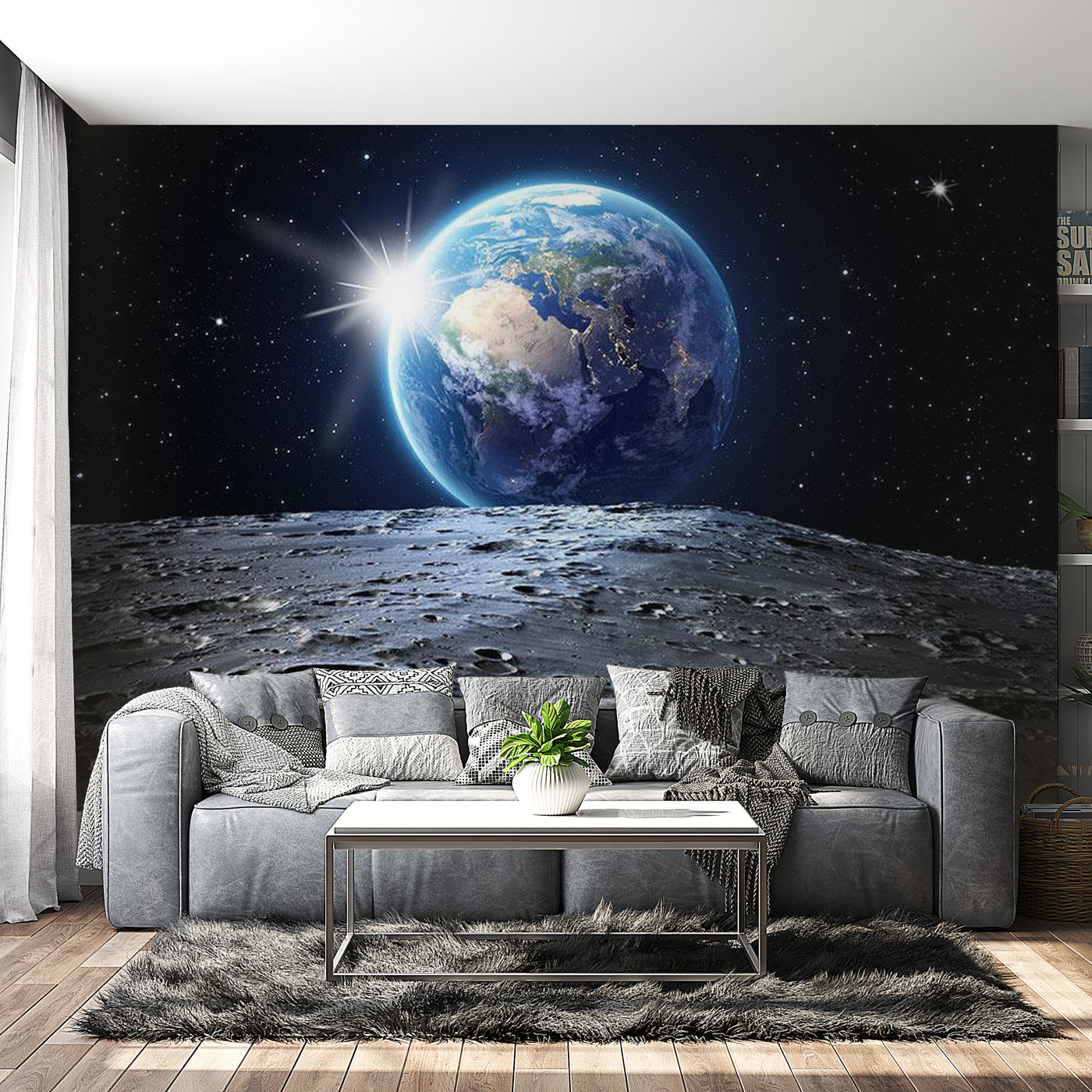 Peel & Stick Space Wall Mural - View Of The Blue Planet - Removable Wall Decals