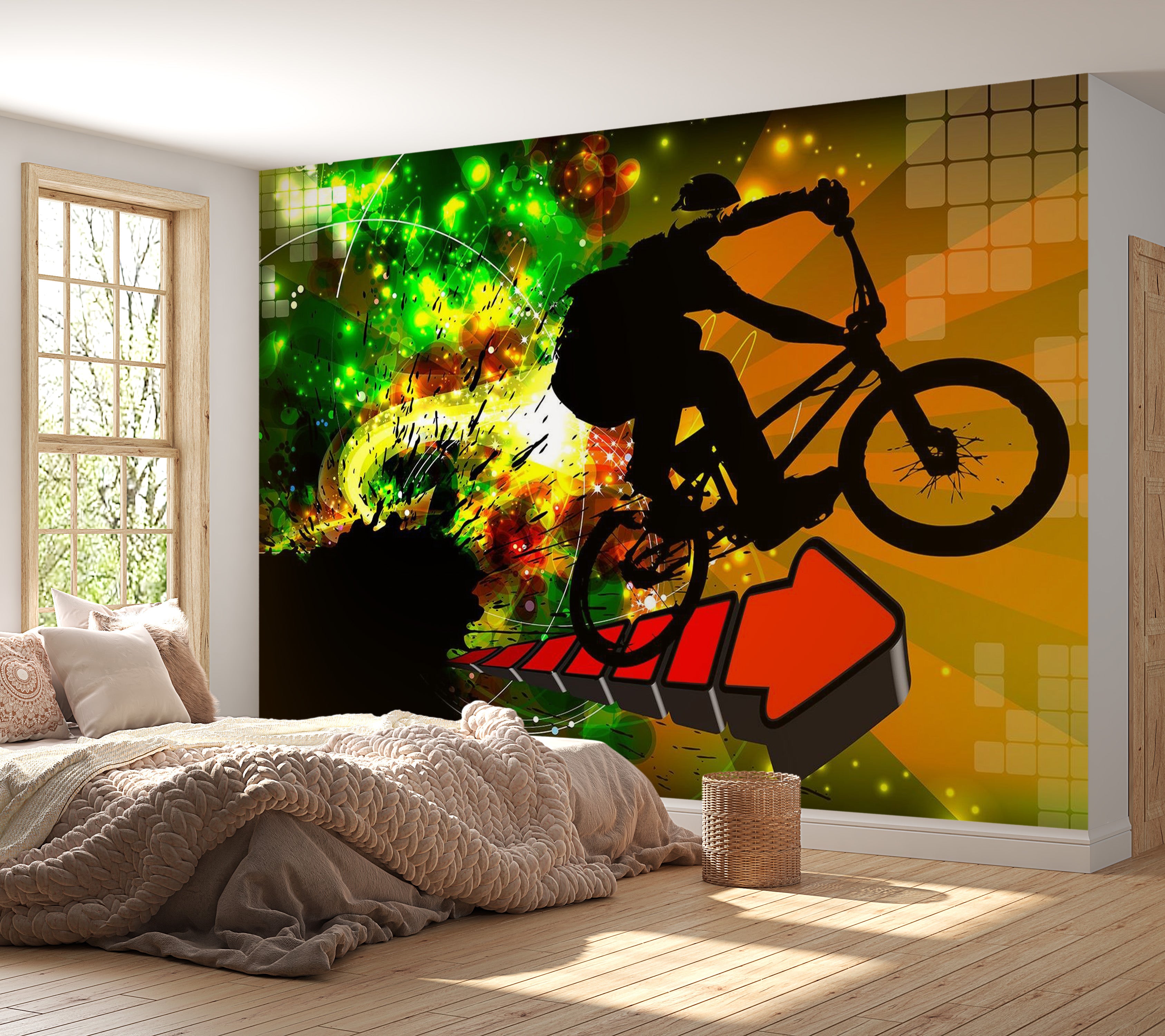 Peel & Stick Sports Wall Mural - Bicycle Tricks - Removable Wall Decals