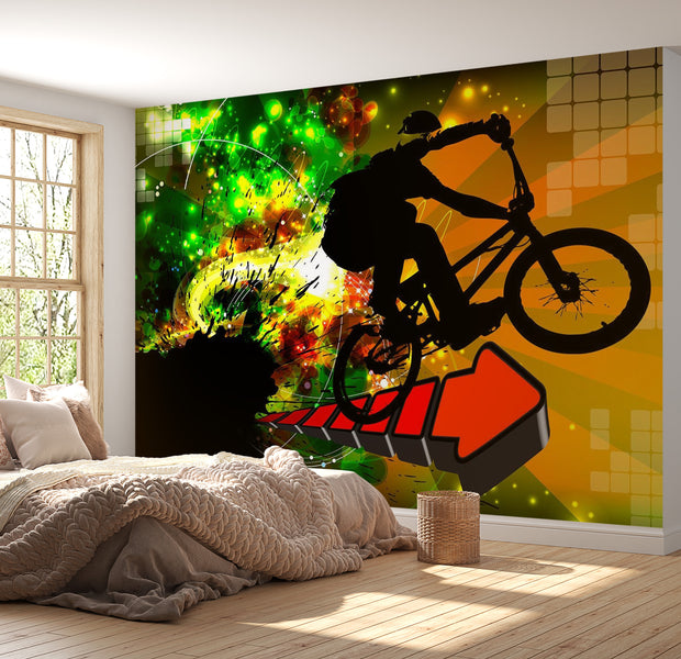 Peel & Stick Sports Wall Mural - Bicycle Tricks - Removable Wall Decals