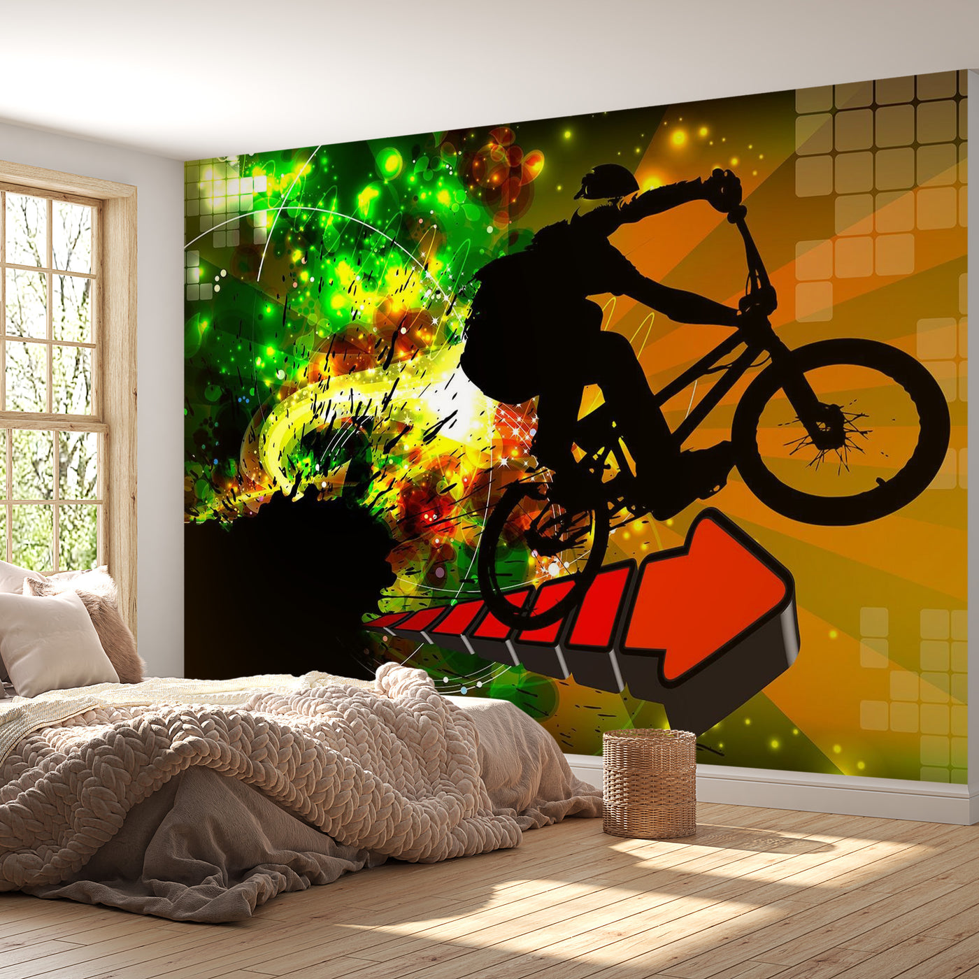 Peel & Stick Sports Wall Mural - Bicycle Tricks - Removable Wall Decals