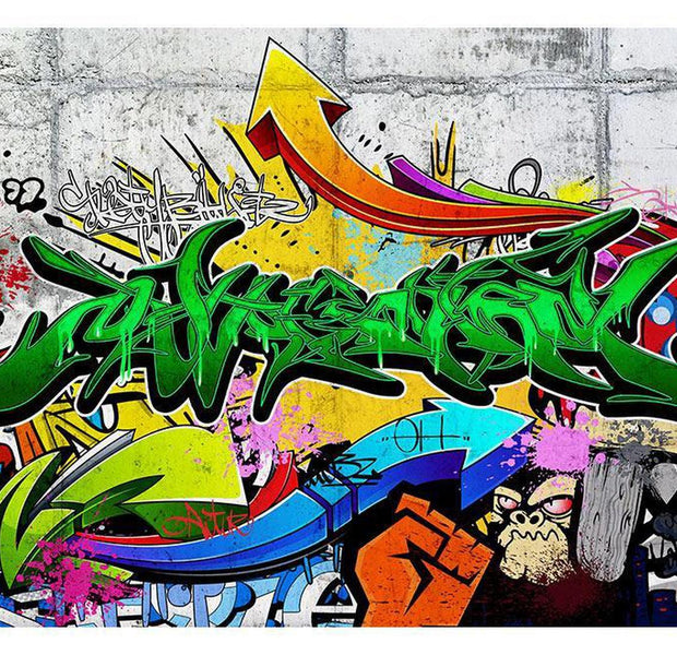 Peel & Stick Street Art Wall Mural - Green Urban Graffiti - Removable Wall Decals