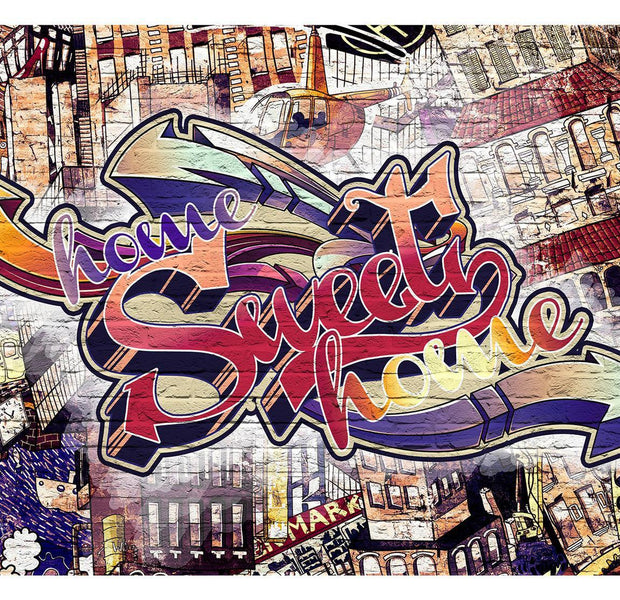 Peel & Stick Street Art Wall Mural - Home Sweet Home Graffiti - Removable Wall Decals