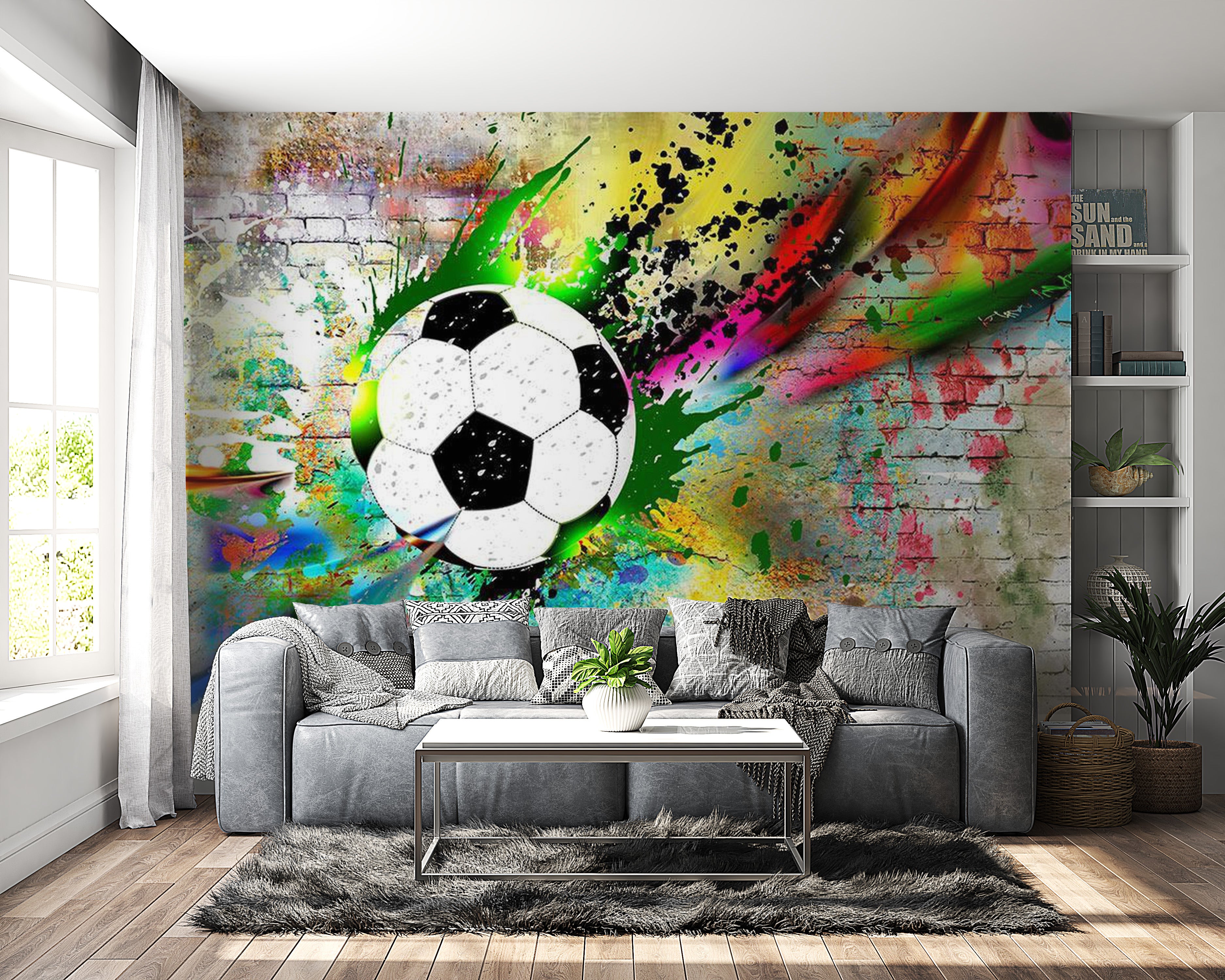 Peel & Stick Football Wall Mural - Football Street Art - Removable Wall Decals