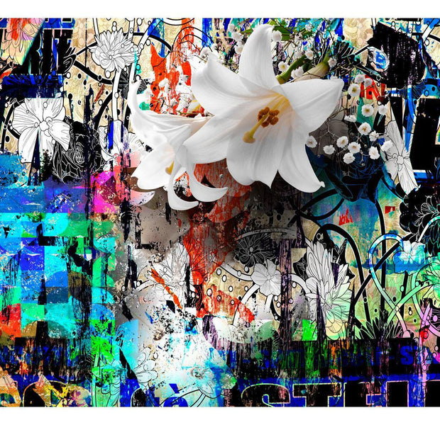 Peel & Stick Street Art Wall Mural - Urban Lily Graffiti Art - Removable Wall Decals