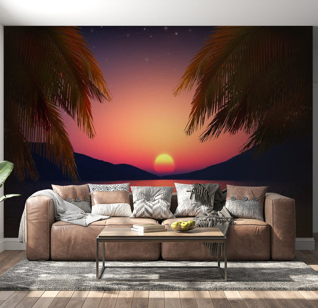 Peel & Stick Tropical Wall Mural - Romantic Evening On The Beach - Removable Wall Decals