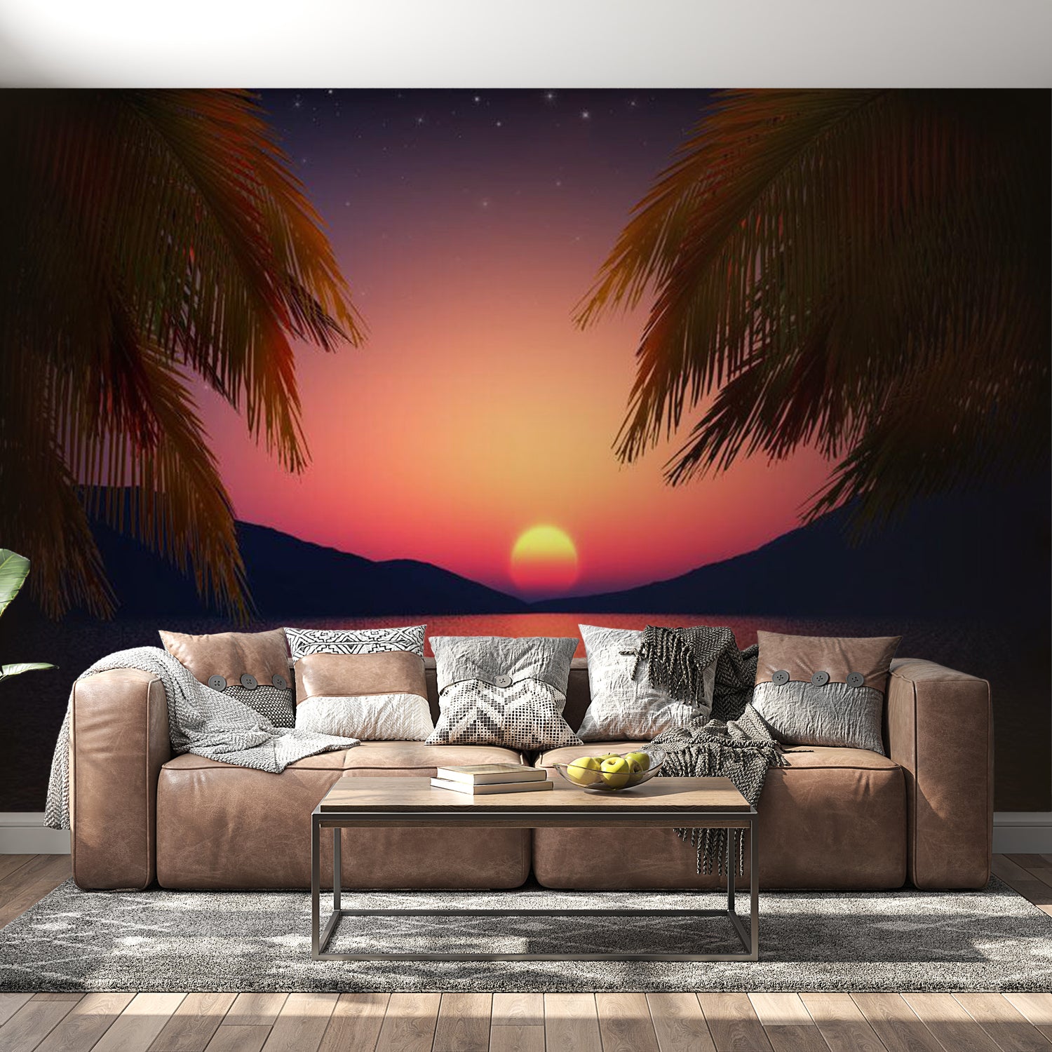 Peel & Stick Tropical Wall Mural - Romantic Evening On The Beach - Removable Wall Decals