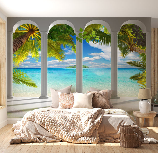 Peel & Stick Tropical Wall Mural - Sea Behind Columns - Removable Wall Decals