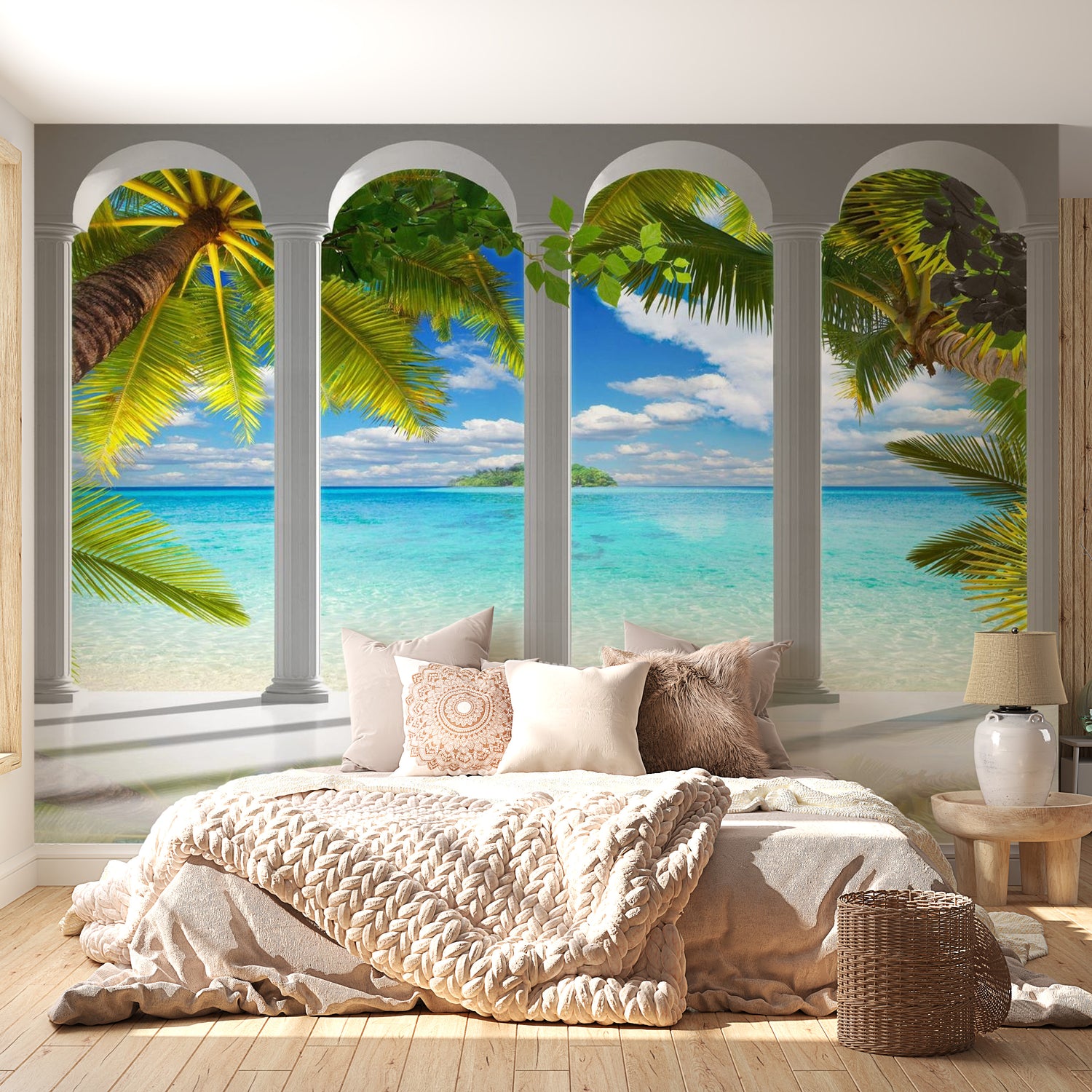 Peel & Stick Tropical Wall Mural - Sea Behind Columns - Removable Wall Decals