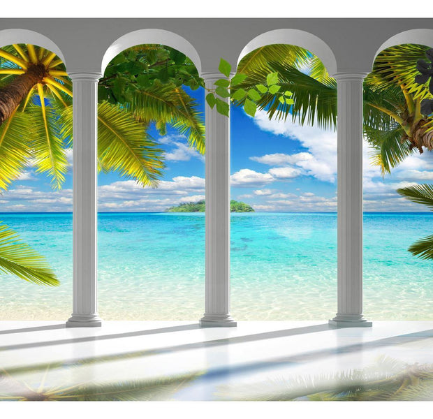 Peel & Stick Tropical Wall Mural - Sea Behind Columns - Removable Wall Decals