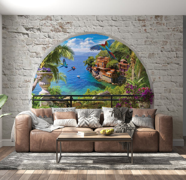 Peel & Stick Tropical Wall Mural - Window In Paradise - Removable Wall Decals
