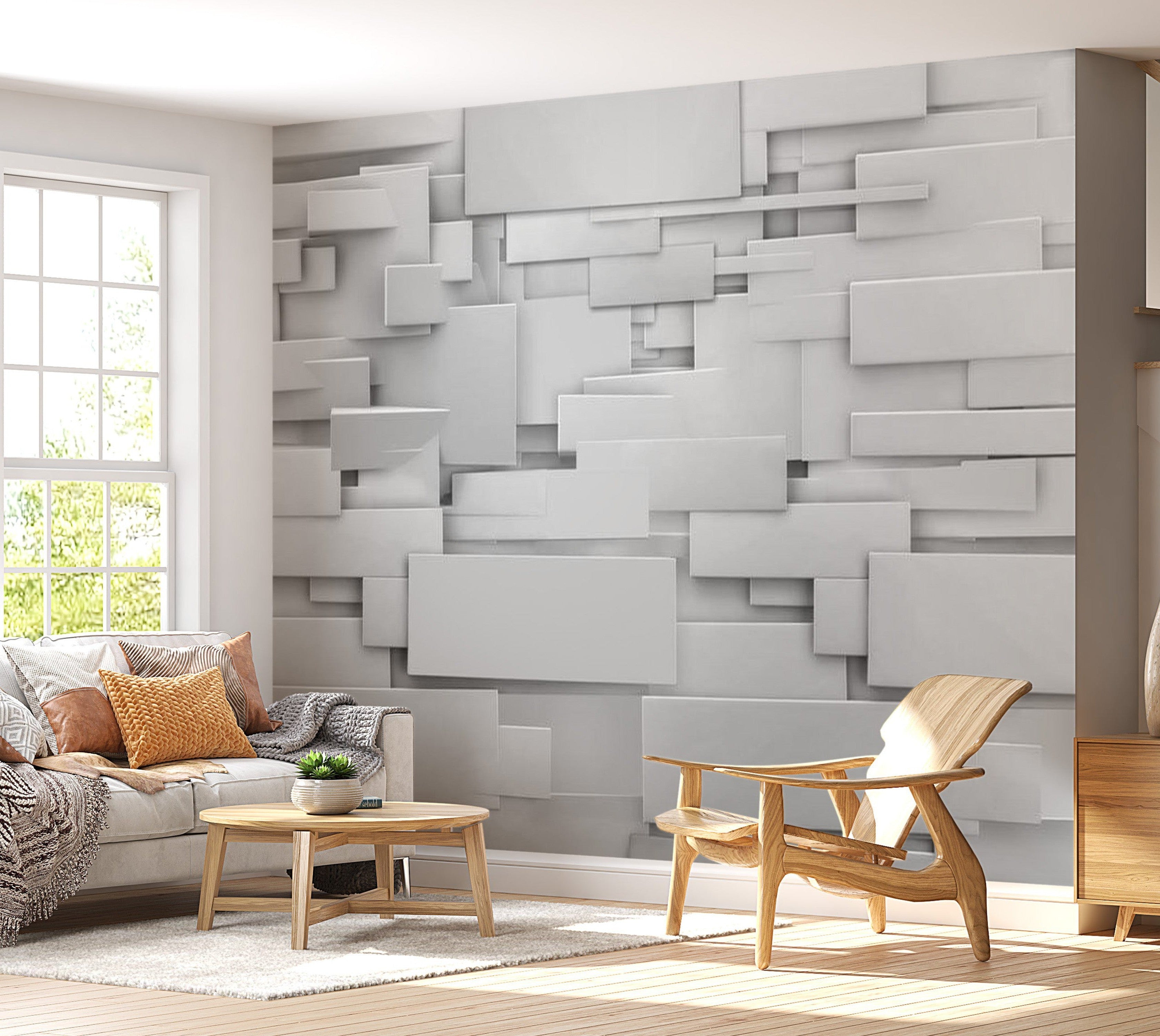 Peel & Stick Wall Mural - Abstract Grey Plates - Removable Wall Decals