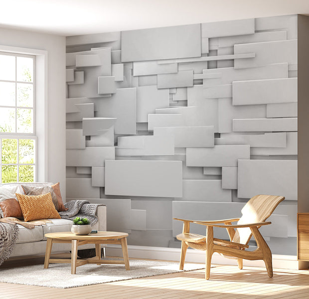 Peel & Stick Wall Mural - Abstract Grey Plates - Removable Wall Decals