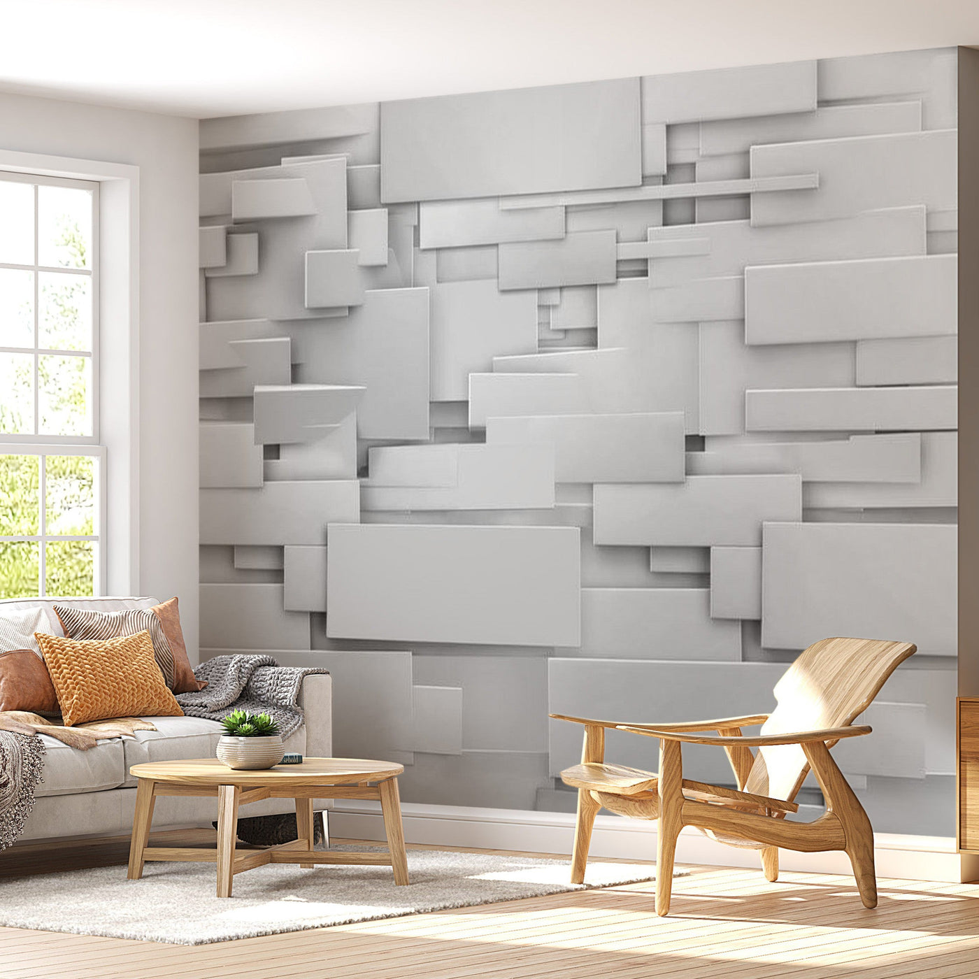 Peel & Stick Wall Mural - Abstract Grey Plates - Removable Wall Decals