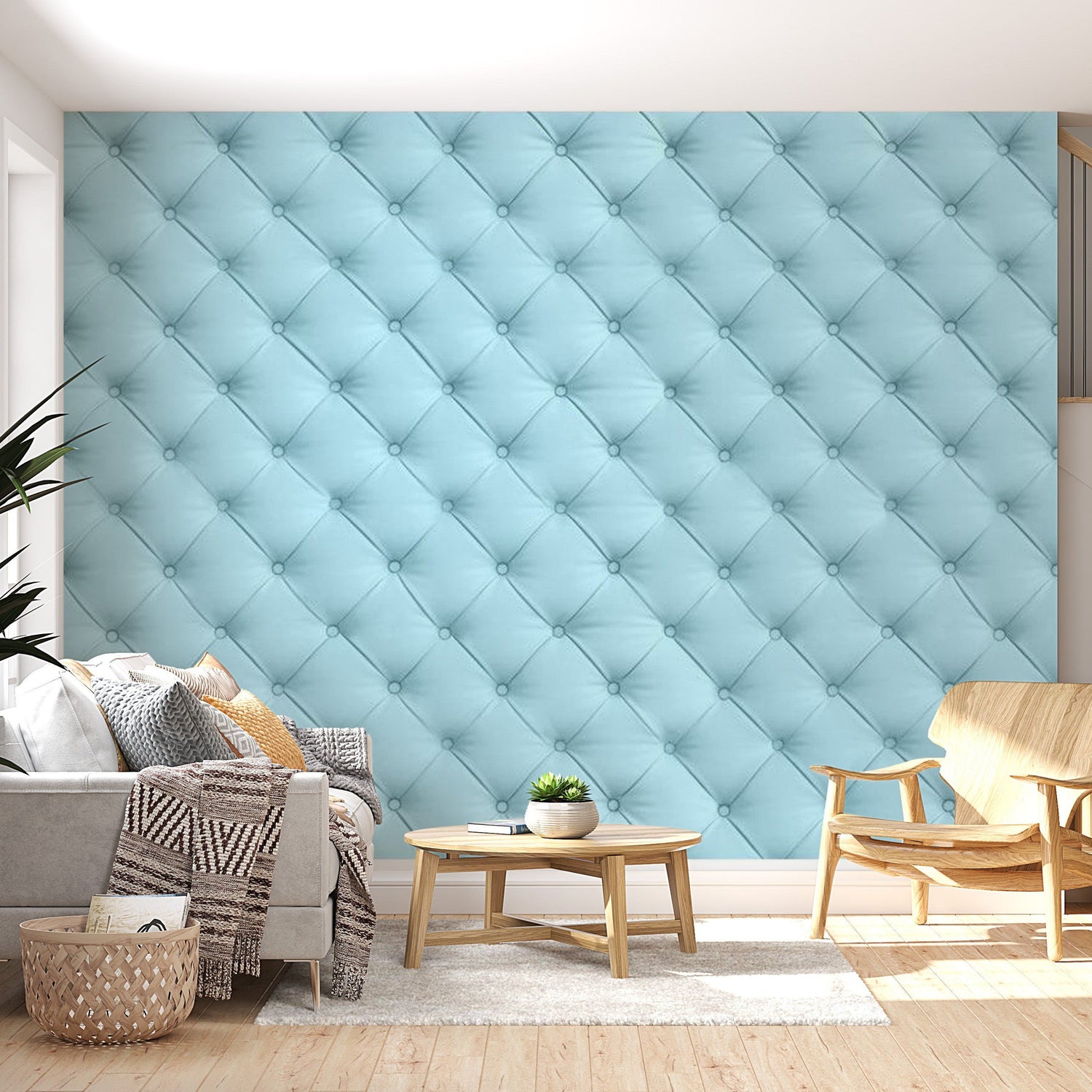 Peel & Stick Wall Mural - Baby Blue Chesterfield Pattern - Removable Wall Decals