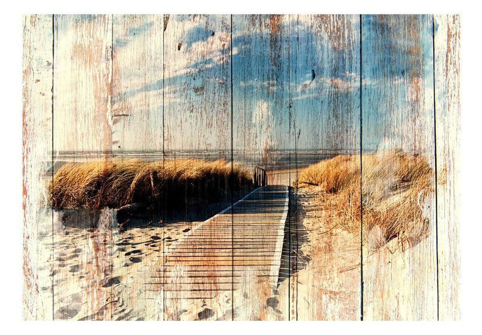 Peel & Stick Wall Mural - Beach on Distressed Wood- Removable Wall Decals