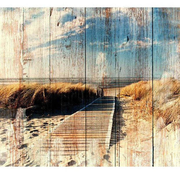 Peel & Stick Wall Mural - Beach on Distressed Wood- Removable Wall Decals