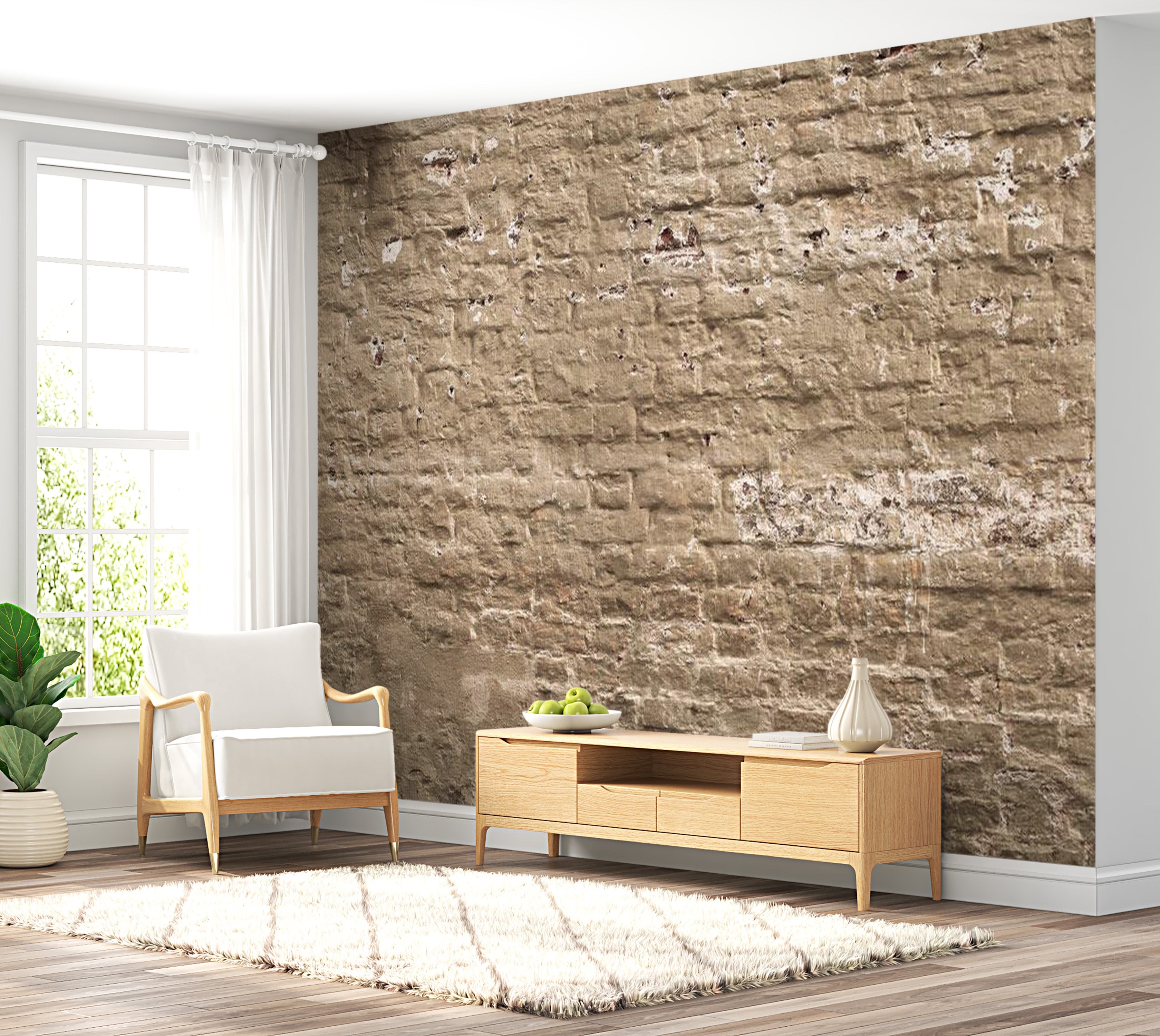 Peel & Stick Wall Mural - Beige Brick Wall - Removable Wall Decals