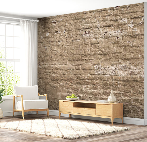 Peel & Stick Wall Mural - Beige Brick Wall - Removable Wall Decals