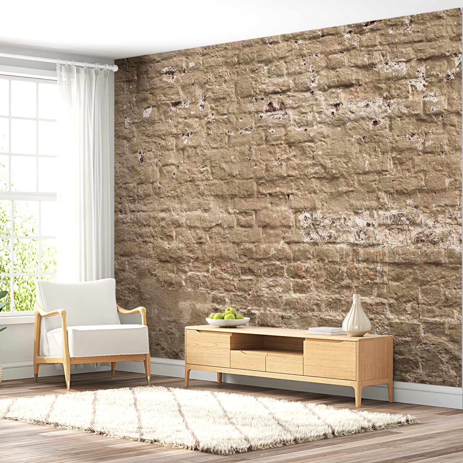 Peel & Stick Wall Mural - Beige Brick Wall - Removable Wall Decals