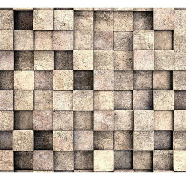 Peel & Stick Wall Mural - Beige Concrete 3D Squares - Removable Wall Decals
