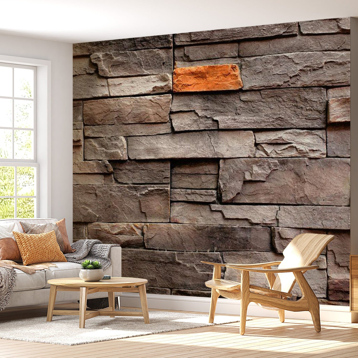 Peel & Stick Wall Mural - Big Brown Slate Tiles - Removable Wall Decals