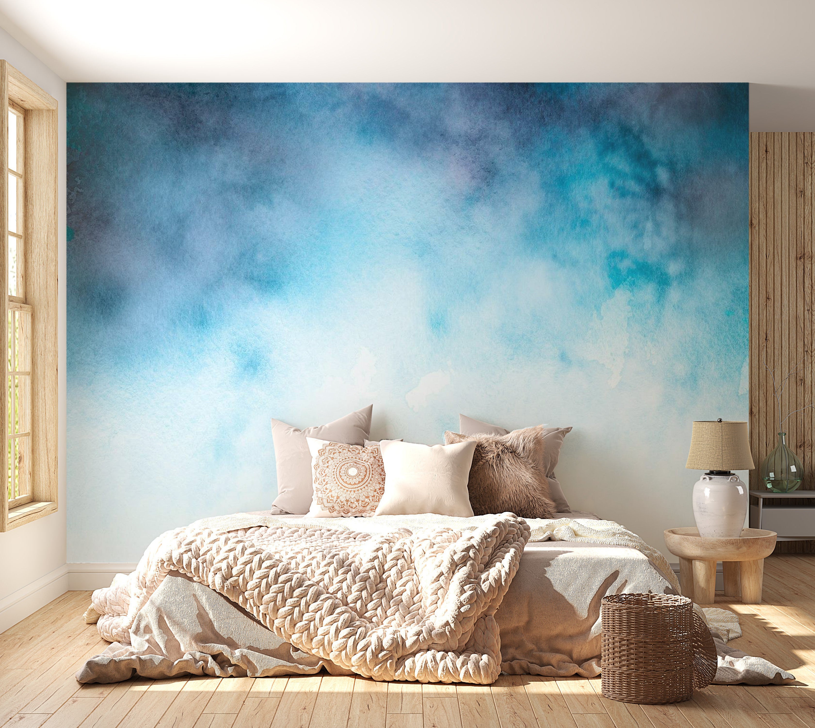 Peel & Stick Wall Mural - Blue Abstract Clouds - Removable Wall Decals