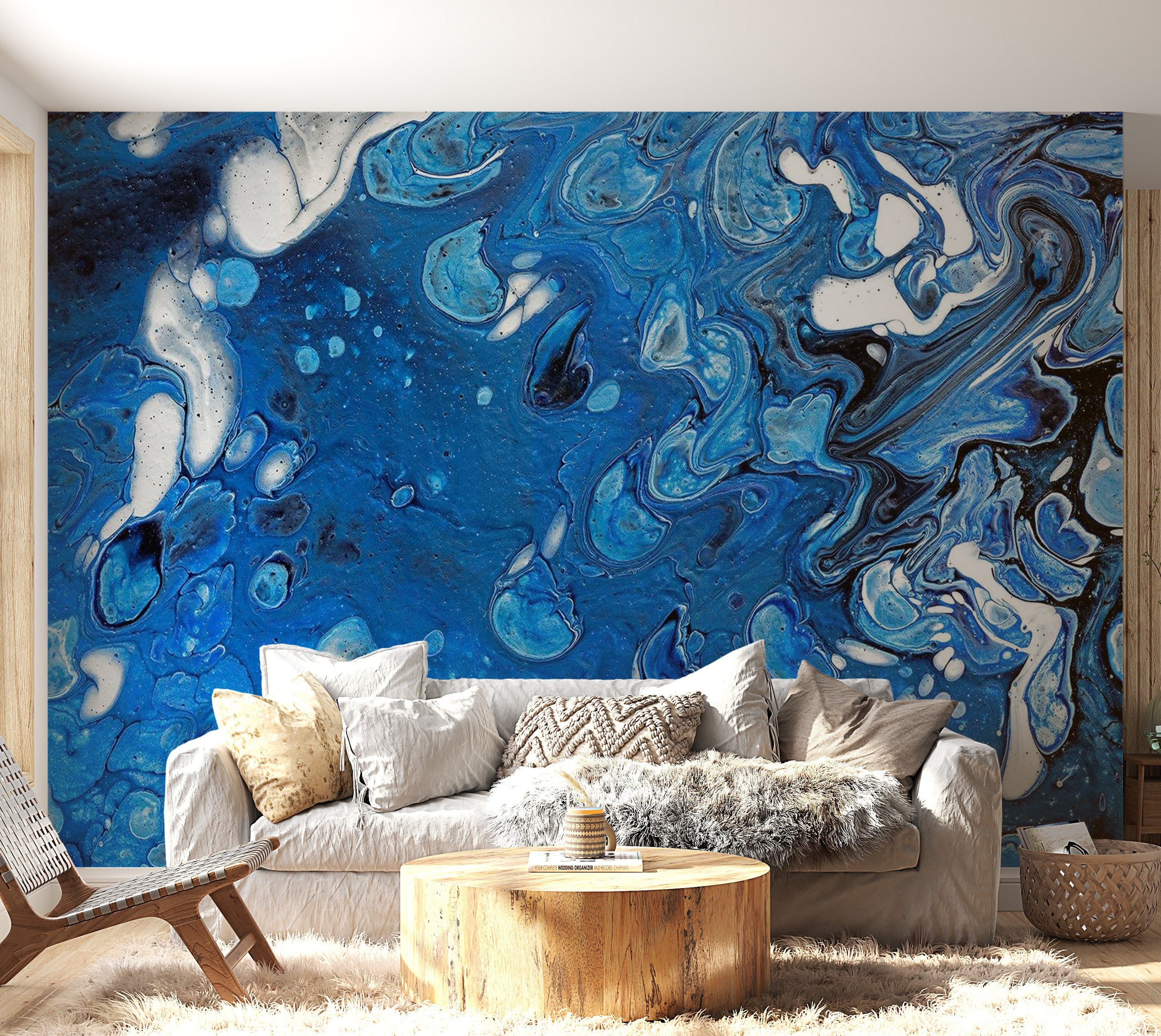 Peel & Stick Wall Mural - Blue Abstract Pouring Art - Removable Wall Decals