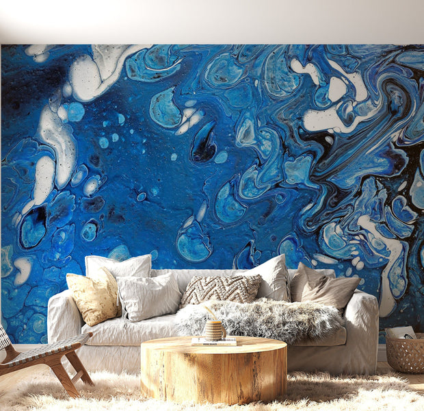 Peel & Stick Wall Mural - Blue Abstract Pouring Art - Removable Wall Decals
