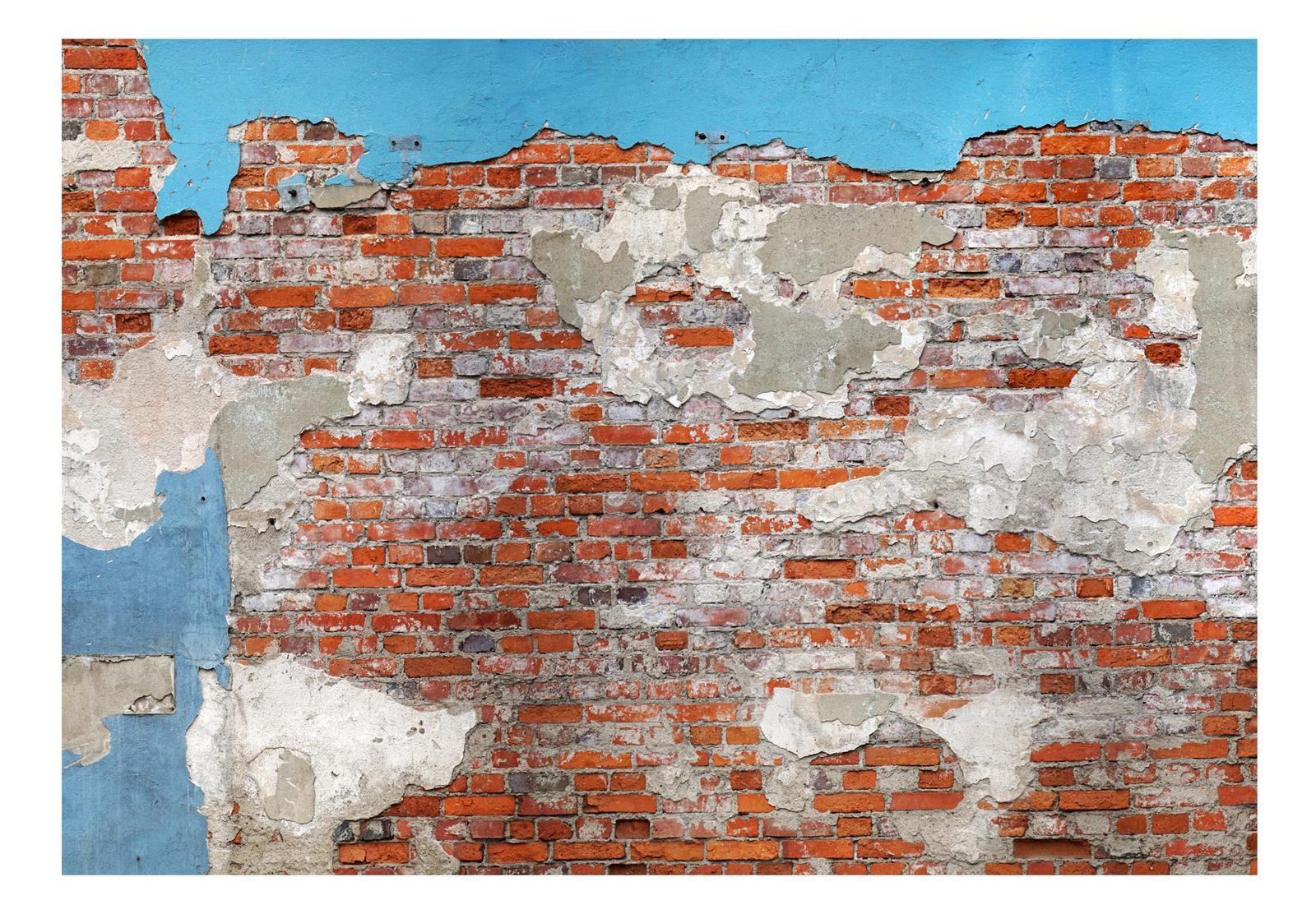 Peel & Stick Wall Mural - Brick Wall With Blue Plaster - Removable Wall Decals