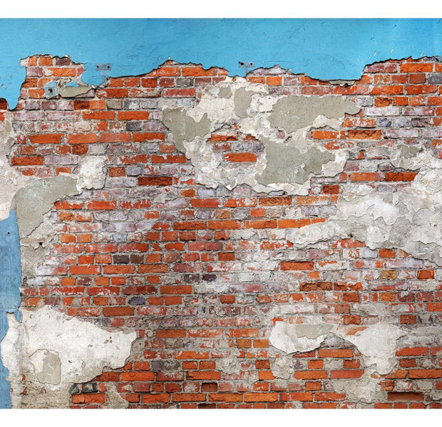 Peel & Stick Wall Mural - Brick Wall With Blue Plaster - Removable Wall Decals
