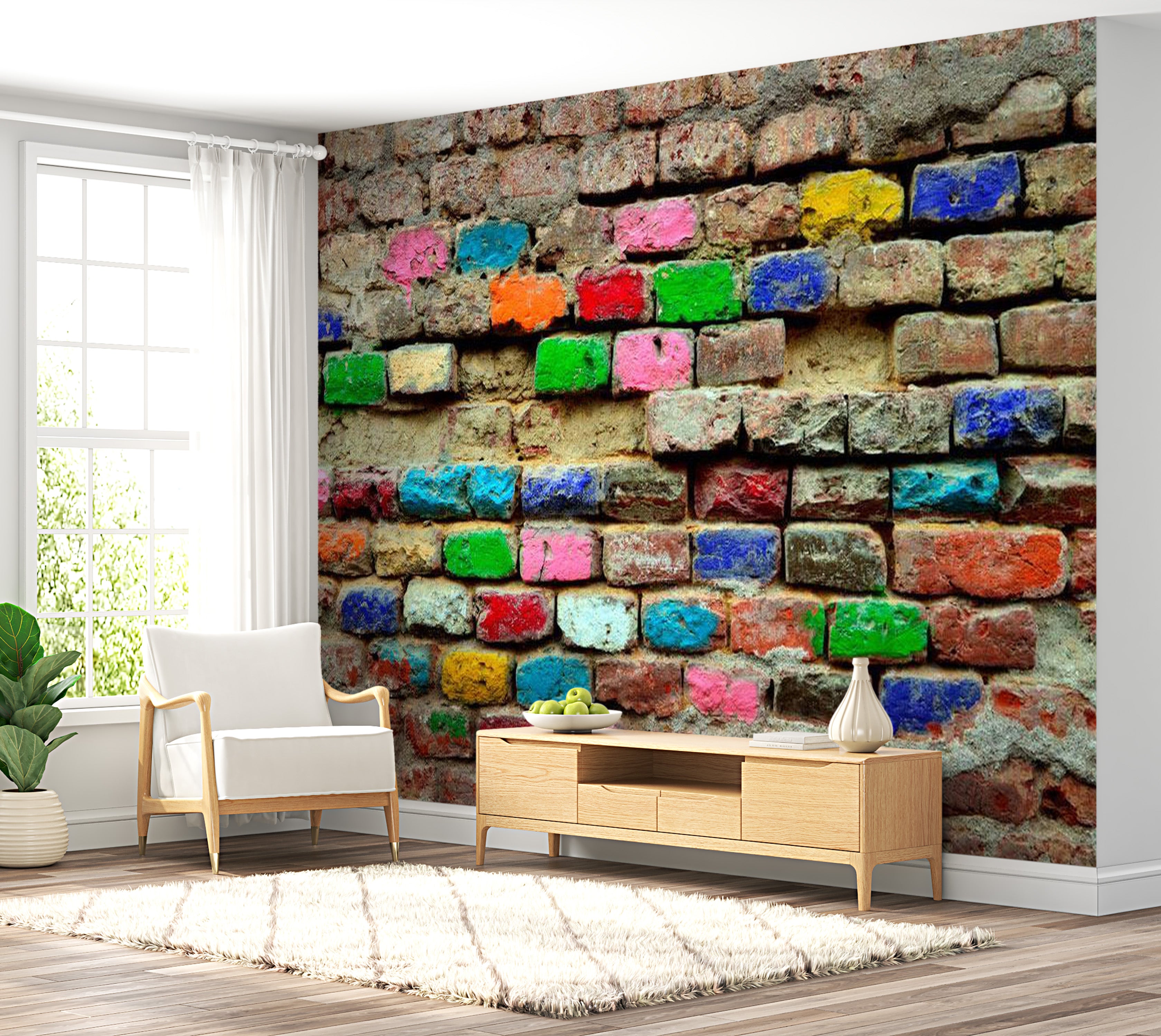 Peel & Stick Wall Mural - Colourful Old Bricks - Removable Wall Decals