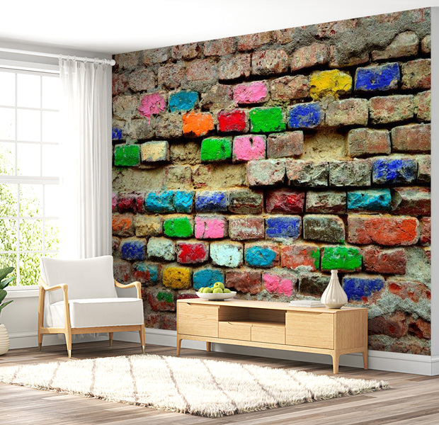 Peel & Stick Wall Mural - Colourful Old Bricks - Removable Wall Decals