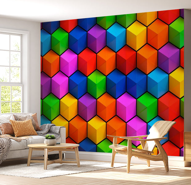 Peel & Stick Wall Mural - Colourful Stacked Boxes - Removable Wall Decals