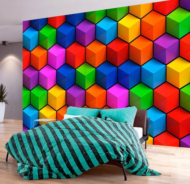 Peel & Stick Wall Mural - Colourful Stacked Boxes - Removable Wall Decals