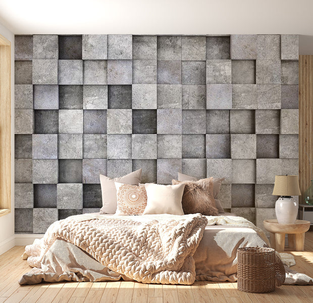 Peel & Stick Wall Mural - Concrete 3D Blocks - Removable Wall Decals