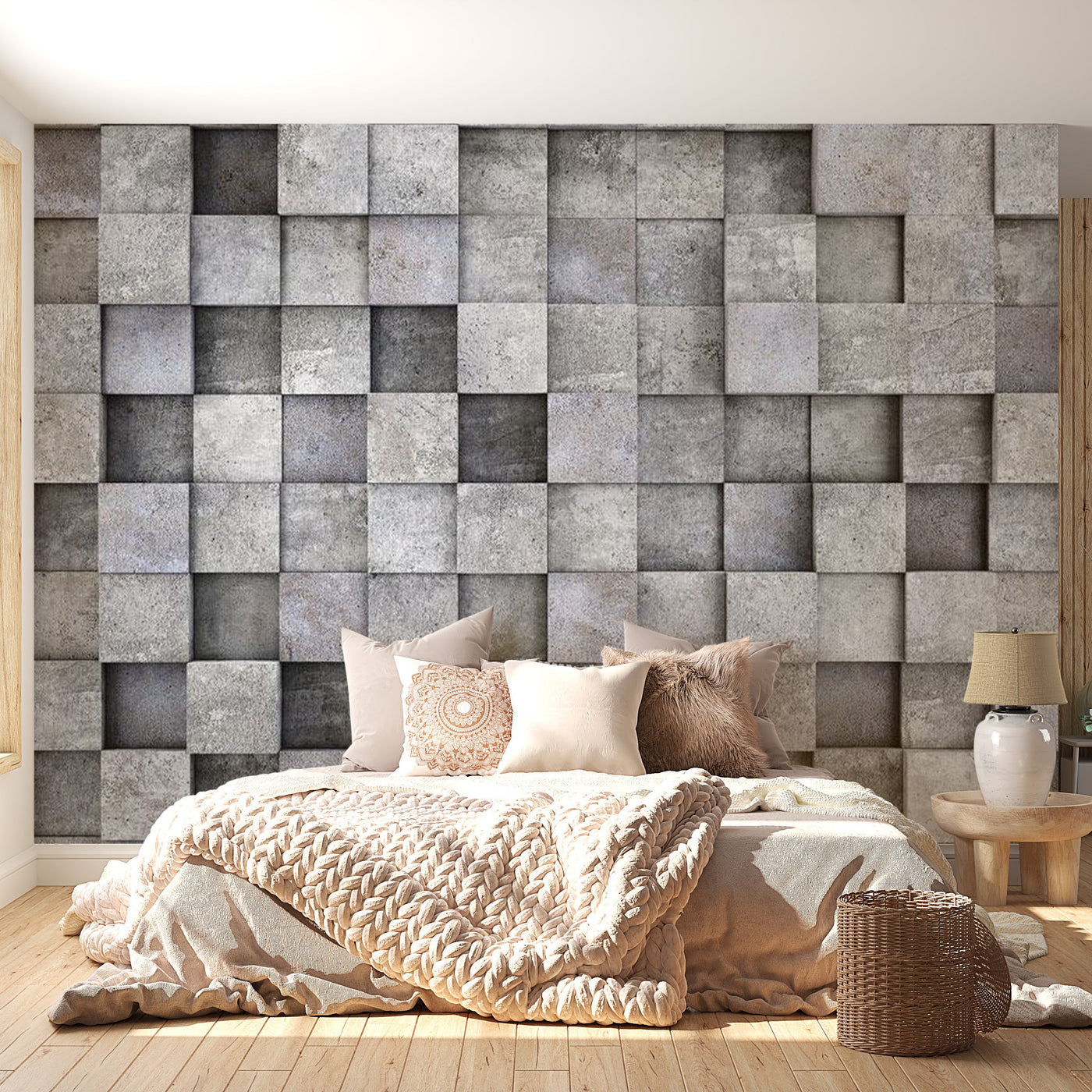Peel & Stick Wall Mural - Concrete 3D Blocks - Removable Wall Decals