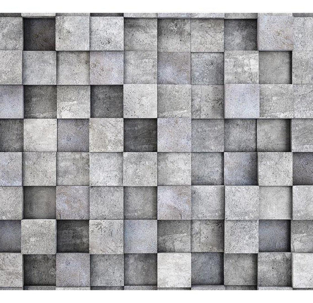Peel & Stick Wall Mural - Concrete 3D Blocks - Removable Wall Decals