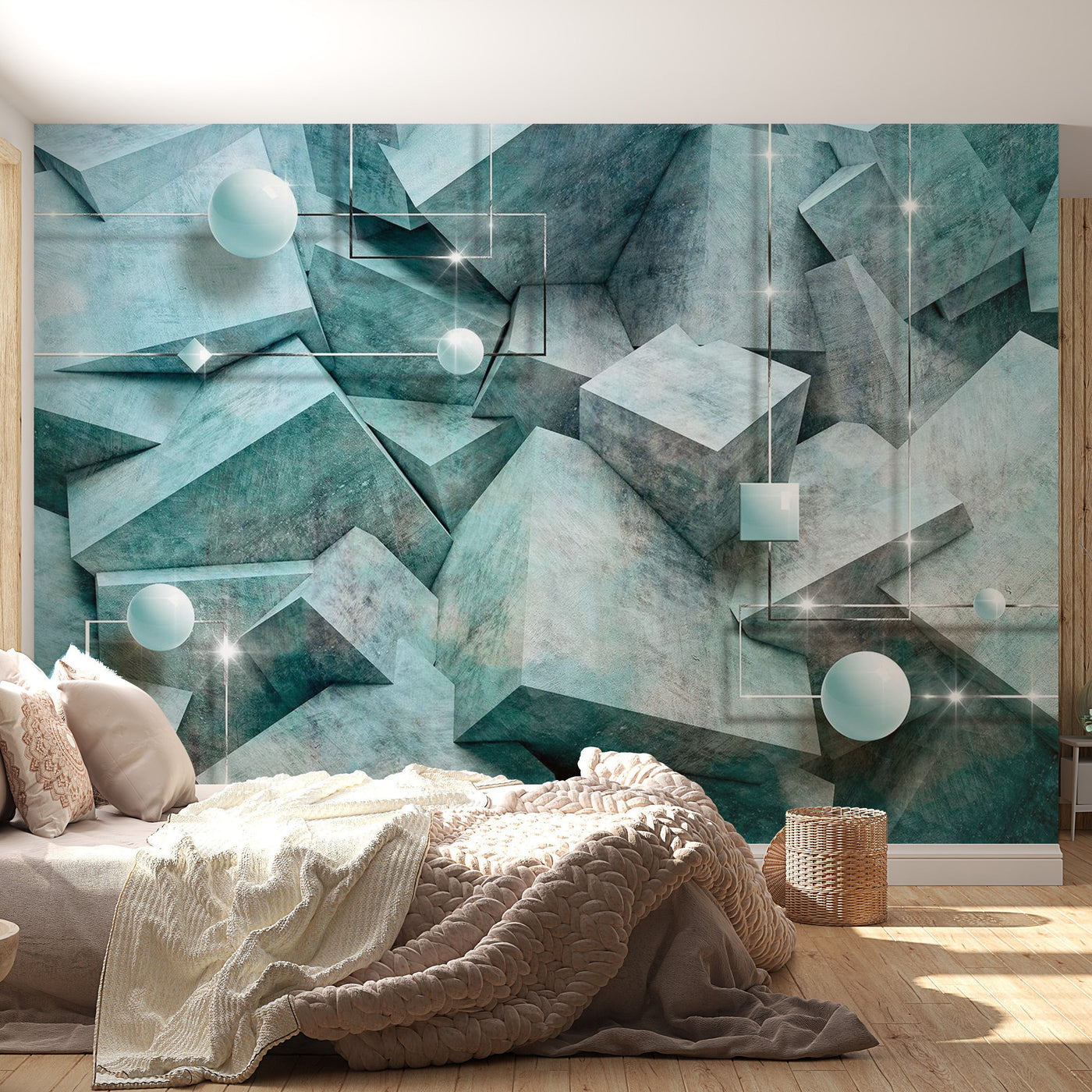 Peel & Stick Wall Mural - Concrete Blocks and Pearls - Removable Wall Decals