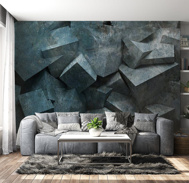 Peel & Stick Wall Mural - Concrete Blocks Blue Grey - Removable Wall Decals