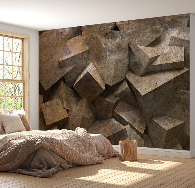Peel & Stick Wall Mural - Concrete Blocks Copper Grey - Removable Wall Decals