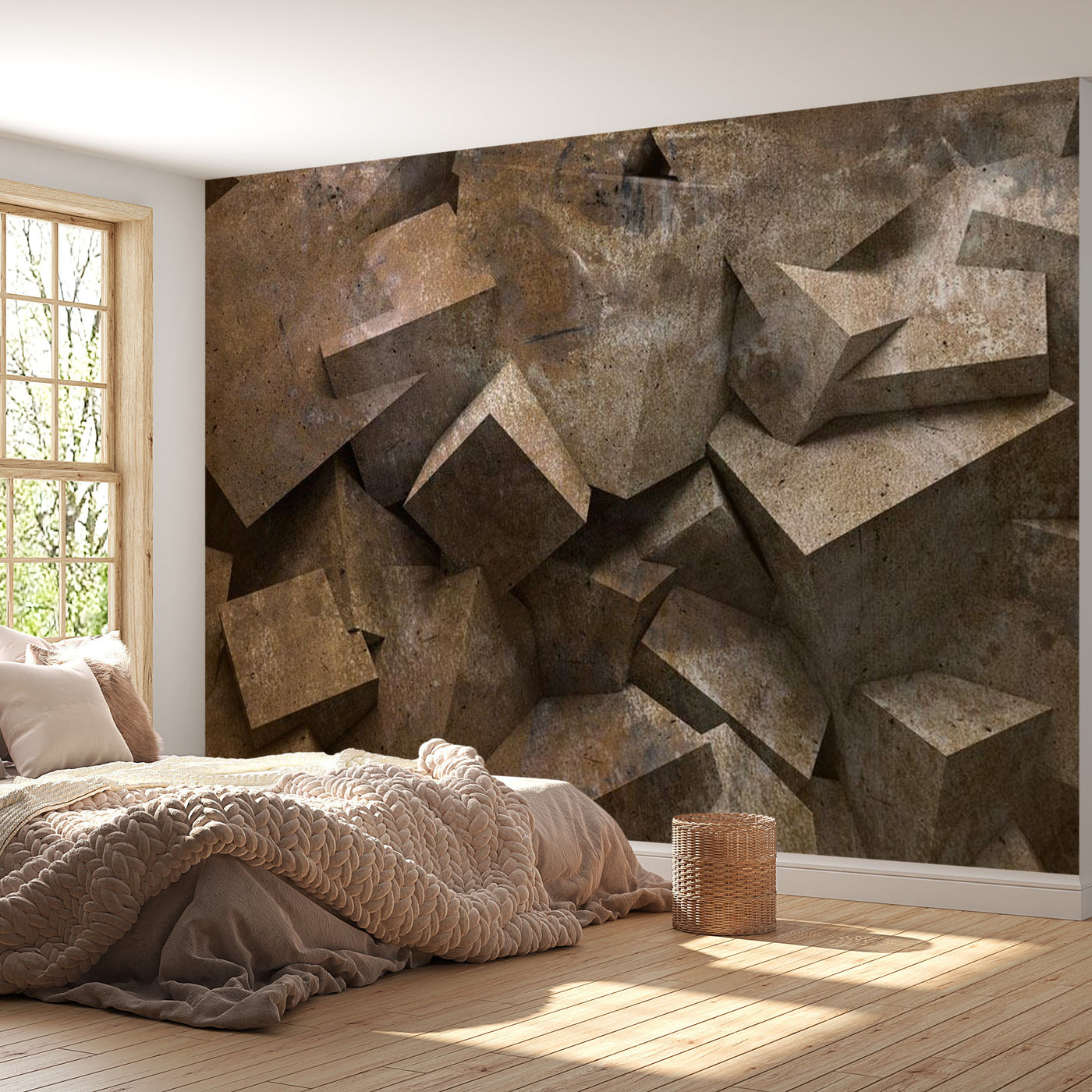 Peel & Stick Wall Mural - Concrete Blocks Copper Grey - Removable Wall Decals