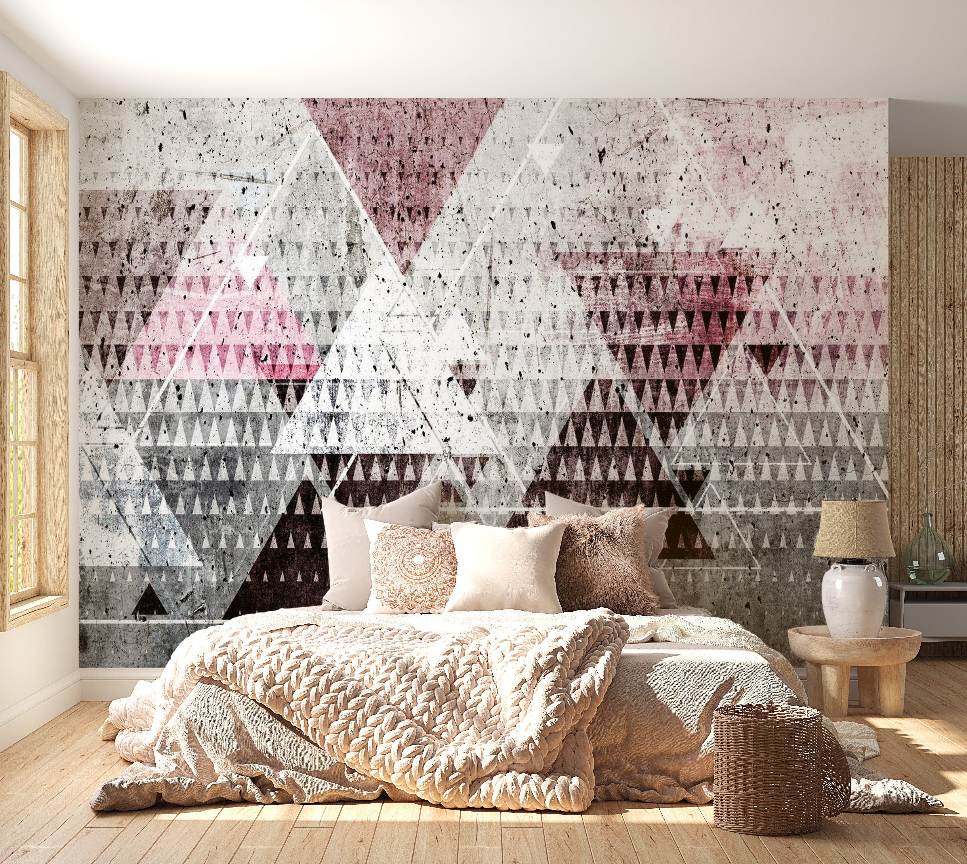 Peel & Stick Wall Mural - Concrete Triangles Art Pink- Removable Wall Decals