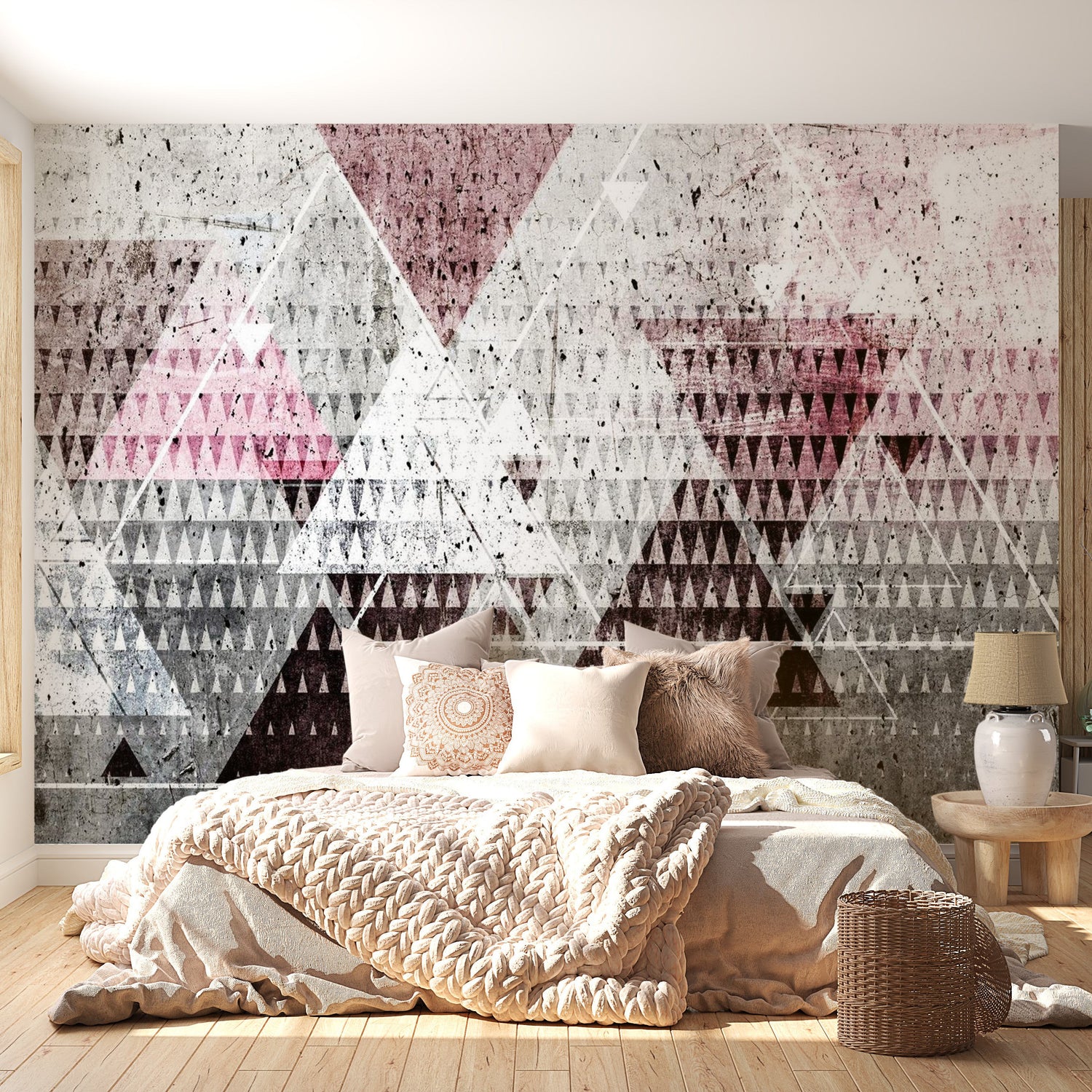 Peel & Stick Wall Mural - Concrete Triangles Art Pink- Removable Wall Decals