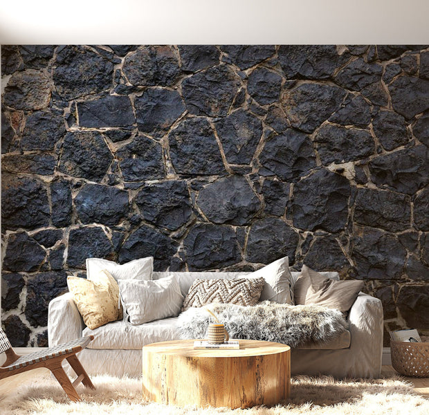 Peel & Stick Wall Mural - Dark Big Stone Wall - Removable Wall Decals